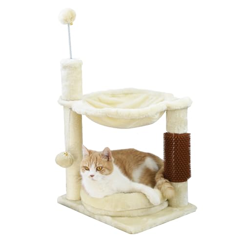 MaxxPet Kratzbaum - Katzenspielzeug - Kratzturm - Kratzbaum mit 2 Ebenen - Kissen + Hängematte mit zusätzlichem Spielzeug - 40x30x64cm - Beige von MaxxTools bv