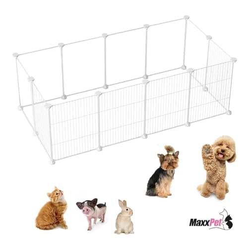 MaxxPet Welpenauslauf - Faltbarer Welpenauslauf - Hundekäfig - Welpenauslauf mit 12 Gehegeplatten - 140x70x35cm - Weiß von MaxxTools bv