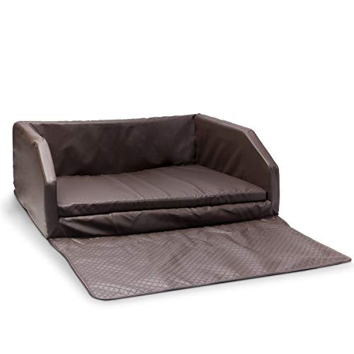 Mayaadi Home Premium Hundebett - 100 x 70 x 38 cm | Hochwertiger Autositz für Deinen Hund | Autohundebett mit Schutzdecke, Kofferraum Bett aus Kunstleder | Travel Braun - M von Mayaadi Home