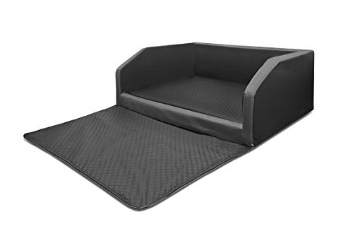 Mayaadi Home XL Premium Hundebett - 100 x 90 x 38 cm | Hochwertiger Autositz für Deinen Hund | Autohundebett mit Schutzdecke, Kofferraum Bett aus Kunstleder | Travel Duo Schwarz-Dunkelgrau von Mayaadi Home