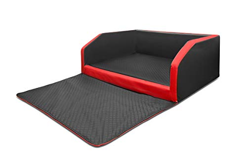 Mayaadi Home XL Premium Hundebett - 100 x 90 x 38 cm | Hochwertiger Autositz für Deinen Hund | Autohundebett mit Schutzdecke, Kofferraum Bett aus Kunstleder | Travel Duo Schwarz-Rot von Mayaadi Home