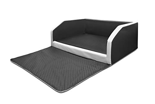 Mayaadi Home XL Premium Hundebett - 100 x 90 x 38 cm | Hochwertiger Autositz für Deinen Hund | Autohundebett mit Schutzdecke, Kofferraum Bett aus Kunstleder | Travel Duo Schwarz-Weiss von Mayaadi Home