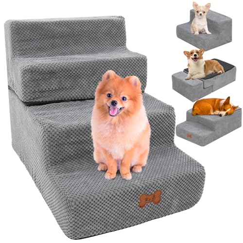 Hundetreppe für Kleine Hunde 4 Stufen, 44cm Hoch Abnehmbare Waschbar Hundetreppe, sanft abfallende Haustiertreppe aus Schaumstoff,rutschfeste Katzentreppe für Bett|Sofa|Couch|AUT von Maycoly