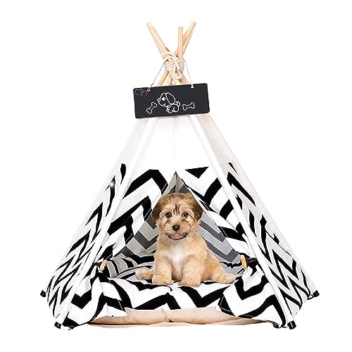 Tipi Zelt für Haustiere Hundezelt Katzenzelt Haustierzelte Häuser mit Doppelseitigem Kissen Abnehmbar und Waschbar Haustierbett Wegklappen Haustier Hundebett Katzenbett 50x50x70cm von Maycoly