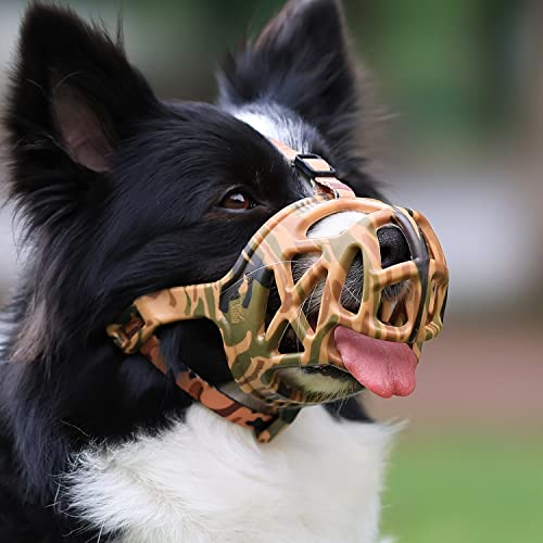 Hundemaulkorb, weicher Korb Maulkorb für kleine mittelgroße große Hunde Deutscher Schäferhund, Labrador, Dobermann, atmungsaktiver Silikon-Maulkorb, DASS Beißen lecken Aussparungen (Camouflage, XS) von Mayerzon