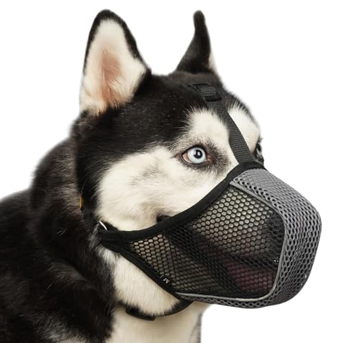 Hundemaulkorb, weicher Netzmaulkorb für große, mittelgroße und kleine Hunde zum Fressen, Fellpflege, Beißen, Kauen, atmungsaktiver Maulkorb mit Halsband für Labrador Retriever Poodle Husky von Mayerzon