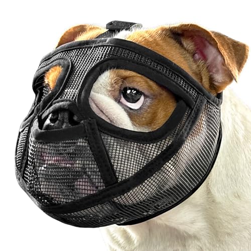 Maulkorb mit kurzer Schnauze, französische Bulldogge, Maulkorb mit herausgeschnittenem Design, um zu verhindern, dass Dinge fressen, beißen, lecken, Netz-Hundemaulkorb für Shih Tzu Mops, englische von Mayerzon