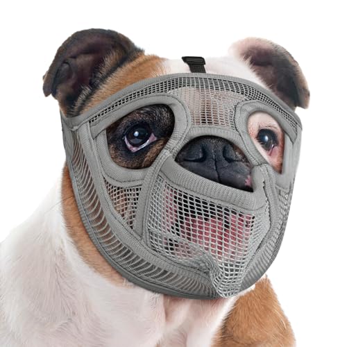 Maulkorb mit kurzer Schnauze, französische Bulldogge, Maulkorb mit herausgeschnittenem Design, um zu verhindern, dass Dinge fressen, beißen, lecken, Netz-Hundemaulkorb für Shih Tzu Mops, englische von Mayerzon