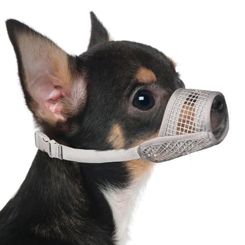 Mayerzon Hund Maulkorb, Weiche Mesh Maulkörbe für Kleine Hunde Chihuahua Spielzeug Pudel Dackel, Atmungsaktiver Hund Mundschutz zum Beißen Kauen Fellpflege, Erlauben Hecheln Trinken (XXS, Dunkelgrau) von Mayerzon