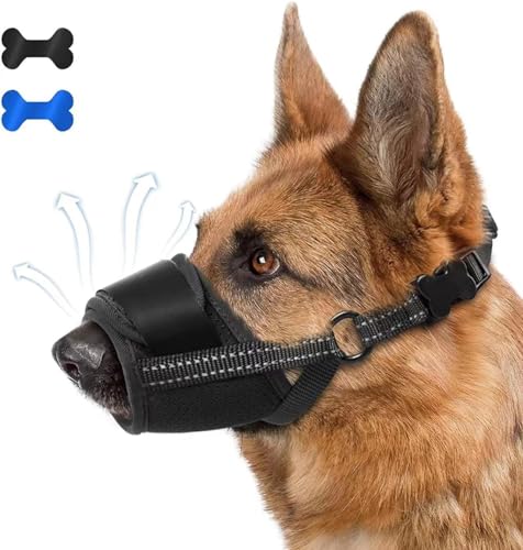 Dog Muzzle, Soft Muzzle for Medium Large Sized Dog to Anti and Prevent Biting Barking Chewing, Air Mesh Large No Barking Muzzle with Reflective & Adjustable Strap (Black, L) von Mayoii