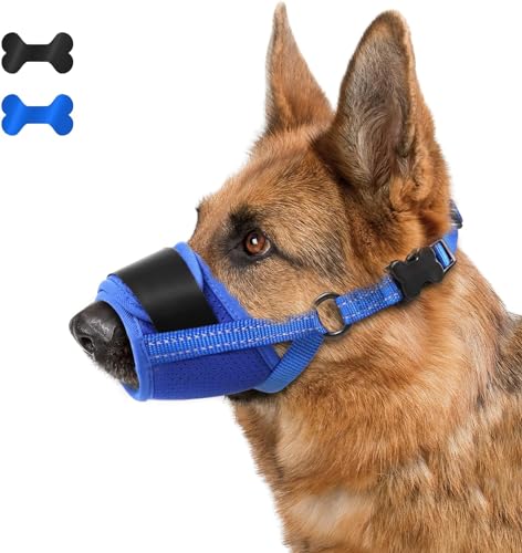 Dog Muzzle, Soft Muzzle for Medium Large Sized Dog to Anti and Prevent Biting Barking Chewing, Air Mesh Large No Barking Muzzle with Reflective & Adjustable Strap (Blue, L) von Mayoii