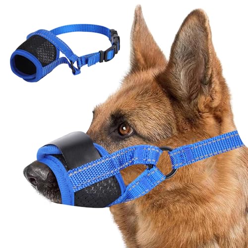 Dog Muzzle, Soft Muzzle for Medium Large Sized Dog to Anti and Prevent Biting Barking Chewing, Air Mesh Large No Barking Muzzle with Reflective & Adjustable Strap (Blue, XL) von Mayoii