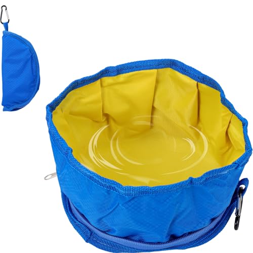 Mayoii Portable Dog Bowl Reißverschluss Wasserdicht Nylon Faltbarer Hundenapf 19CM Großkaliber Tuch Hundenapf Faltbar Mit Berg Steig Schnalle für Hunde Haustiere Outdoor Reisen (Blau und Gelb) von Mayoii