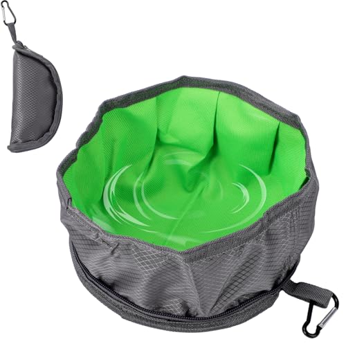 Mayoii Portable Dog Bowl Reißverschluss Wasserdicht Nylon Faltbarer Hundenapf 19CM Großkaliber Tuch Hundenapf Faltbar Mit Berg Steig Schnalle für Hunde Haustiere Outdoor Reisen (Grau und Grün) von Mayoii