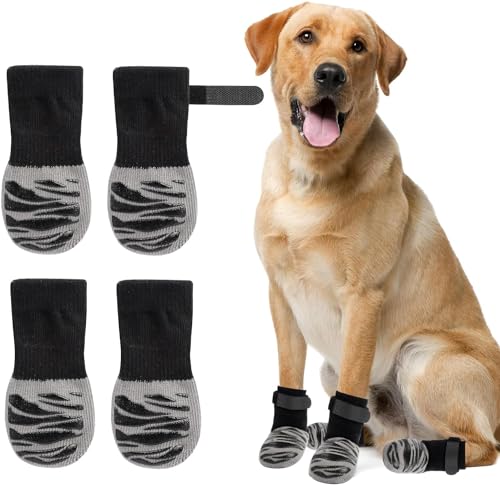 Mayoii Rutschfeste Hundesocken, 3 Paar Hundesocken, Pfotenschutz für Haustiere, verstellbarer Riemen, Hundestiefel, Krallensocken, Schuhe, Hausschuhe, für drinnen und draußen, Hartholzboden (M) von Mayoii