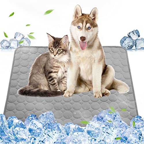 Mayper Kühlmatte für Hunde und Katzen, Eisseide, weiche Hunde-Kühlmatte, bequeme Kühlmatte, Haustier-Pad (grau, 70 x 90 cm) von Mayper