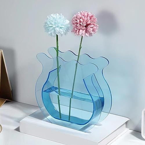 Aquariumvase, Transparent, Verdicktes Acryl, Moderne Kleine Aquarium-Tischdekoration (Blau) von Mayueri