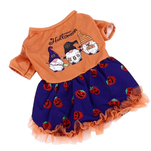 Halloween-Haustierkleid mit Kürbismuster, Dehnbares Hunde-Halloween-Kostümkleid für Welpen und Katzen von Mayueri