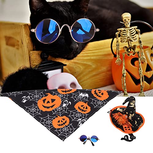 Niedliches Halloween-Haustierkostüm-Set mit Dreieckigem Schal, Brille, Kopfschmuck für Hunde und Katzen von Mayueri