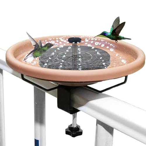 Deckmontierte Vogeltränke – Geländer Vogelfutterstation mit Solarbrunnen | Solarbetriebener Vogeltränke Brunnen für Gartendekoration, Zaunklemme Vogeltränke für Kolibris und kleine Vögel, Metall + ABS von Mbiyhgta