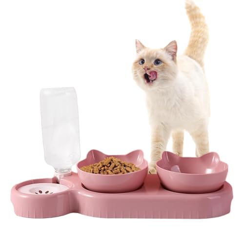 Double Cat Bar, Double Dog Bowl | 15° geneigte Futterschalen mit automatischer Wasserspenderflasche | 500 ml Wasserflasche, Futternapf für Katzen und Hunde, Welpen, Kätzchen von Mbiyhgta