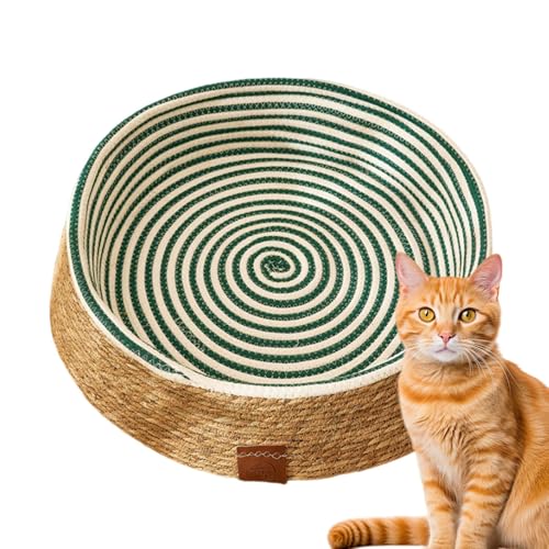 Katzenbett - Bequemes Haustierschlafbett, tragbare Katzenmöbel | Wendeplüschkissen, Rattan-Gewebte Katzenliege, Katzenbett, Kaninchenbett, klein von Mbiyhgta