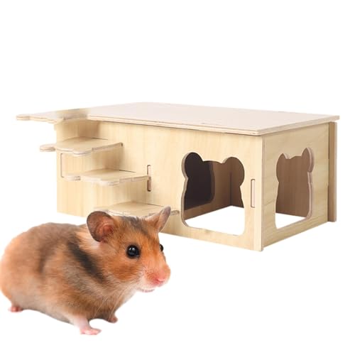 Mbiyhgta Hamsterhaus - Hamsterversteck, Hamster | Glattes Meerschweinchenhausversteck, belüfteter Holzhütten-Lebensraum mit Fenster, Multi Chamber Exploration Spielzeug Käfig Zubehör für Kleintiere von Mbiyhgta