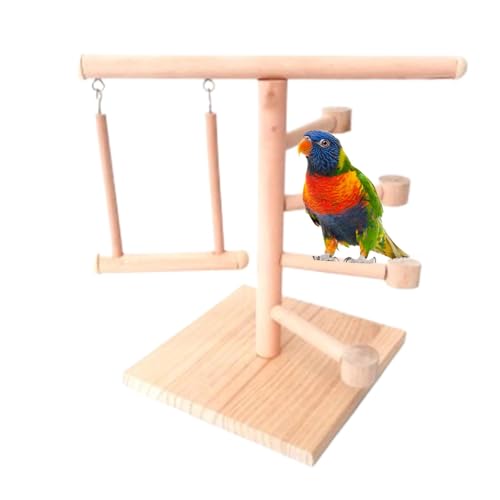 Mbiyhgta Vogelspielständer, Vogelspielplatz,Hölzerner Papageienspielplatz sicheres Cockatiel -Spielzeug - Multifunktionales natürlicher Vogelperch, Käfigzubehör für Kakadoos, Wellensittiche, jung, von Mbiyhgta