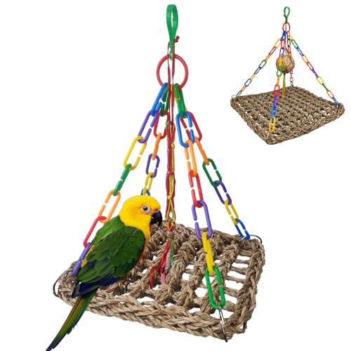 Vogelschaukel Spielzeug - Vogel Seegras Schaukel - Vogel Kauspielzeug für Lovebird, Sittich, Wellensittich, Sittich, Sittiche, Sittiche, Nymphensittiche, kleine Vögel, Vogelkäfig Zubehör von Mbiyhgta