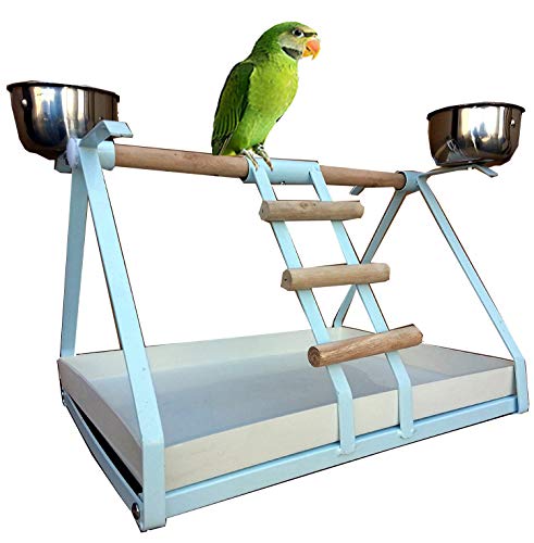 Mcage Northern New Metal Spielstation für papagien Play Gym mit Edelstahl Tassen, Holz Sitzstangen und Tablett für kleine Parrot von Mcage