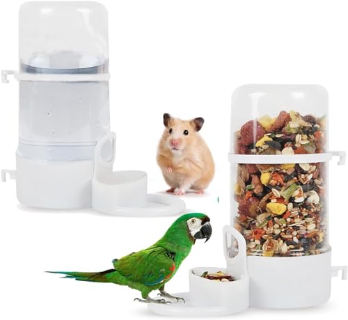 MdakeGo 2 Stück Vogelfutterspender Wasserspender Vogelfutterspender und Tränke Set Automatischer Vogelfutterspender für Käfig Hängende Vogelfutterschale Vogelkäfig Zubehör für Hamster, Tauben, von MdakeGo