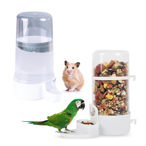 MdakeGo 2 Stück Vogelfutterspender Wasserspender Vogelfutterspender und Tränke Set Automatischer Vogelfutterspender für Käfig Hängende Vogelfutterschale Vogelkäfig Zubehör für Hamster, Tauben, von MdakeGo