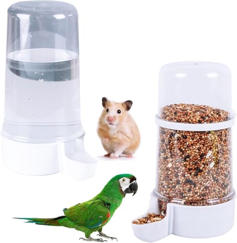 MdakeGo 2 Stück Vogelfutterspender Wasserspender Vogelfutterspender und Trinker Set, Automatischer Vogelfutterspender für Käfig, hängende Vogelfutterschale, Vogelkäfigzubehör für Hamster, Tauben, von MdakeGo