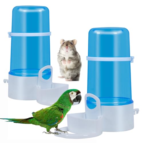 Vogelfutterstation Wasserspender, Vogelfutterstation und Trinker, automatisches Vogelfutterhaus für Käfig, hängende Vogelfutterschale, Vogelkäfig-Zubehör für Hamster, Tauben, Papageien, 2 Stück (blau) von MdakeGo