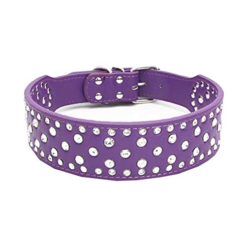 Mdurian Rhinestone Bling PU Leder Hundehalsband Crystal Diamonds Nietenhalsbänder für mittlere und große Hunde (lila, M) von Mdurian