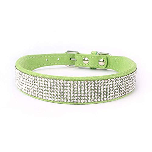 Mdurian Strass Hundehalsband 7 Reihen schillernde Kristall Diamant Nieten Wildleder Halsbänder für Hündchen (M, Hellgrün) von Mdurian