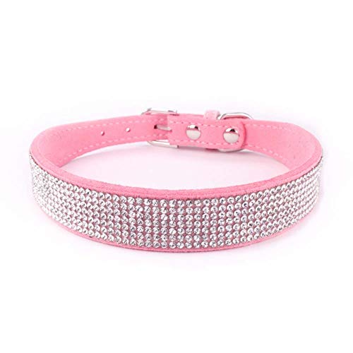 Mdurian Strass Hundehalsband 7 Reihen schillernde Kristall Diamant Nieten Wildleder Halsbänder für Welpen Hund (XL, Pink) von Mdurian