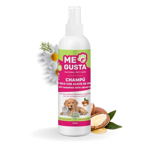 ME GUSTA Trockenshampoo mit Arganöl für Hunde und Katzen, pflegende Eigenschaften, geeignet für empfindliche Haut, verleiht Glanz, ohne Wasser, 250 ml von Me Gusta