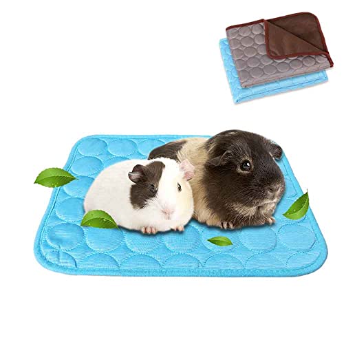 Meerschweinchenbett, Hasenbett für den Sommer, Kühlmatte für Kaninchen, Meerschweinchen, Chinchillas, waschbar, atmungsaktiv, Eisseide (Blau + Braun, Größe S: 24,9 x 30 cm), 2 Stück von MEFFEE