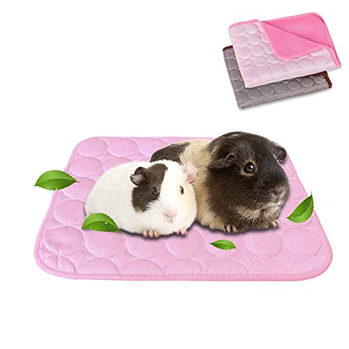 Meerschweinchenbett, Hasenbett für den Sommer, Kühlmatte für Kaninchen, Meerschweinchen, Chinchillas, waschbar, atmungsaktiv, Eisseide (Braun + Rosa, Größe M: 30 x 34,8 cm), 2 Stück von MeFfee