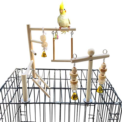 Vogelspielplatz Papageienspiel Fitnessstudio Sittich Käfig Spielständer Holzstangen Laufstall Leitern Conure Kauen Klettern Schaukel Spielzeug Vogelkäfig Zubehör für kleine Kakadu Nymphensittiche von MEFFEE