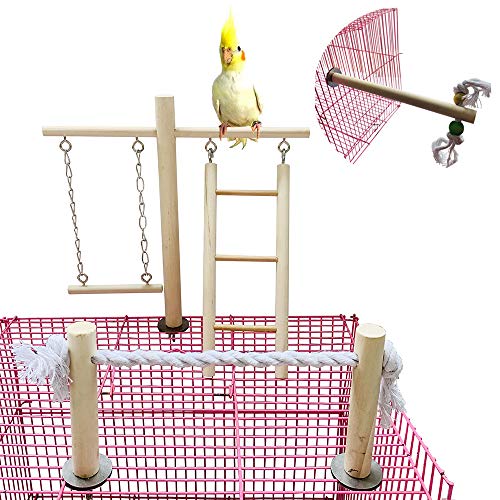 Vogelspielplatz Papageienspiel Fitnessstudio Sittich Käfig Spielständer Holzstangen Laufstall Leitern Conure Kauen Klettern Schaukel Spielzeug Vogelkäfig Zubehör für kleine Kakadu Nymphensittiche von MEFFEE