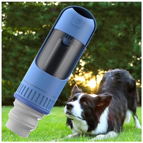 Hunde Trinkflasche, 2in1 Hundetrinkflasche, 350ml mit 150ml Futterbeutel Trinkflasche Hunde Unterwegs für Hundereisen im Freien, Training und Andere Outdoor-Aktivitäten,Blue von MeLtor