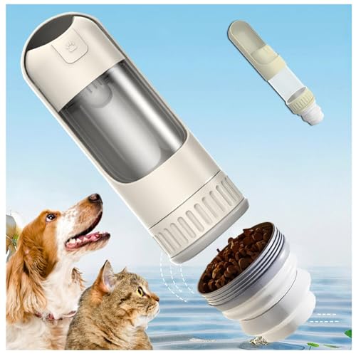 Hunde Trinkflasche, 2in1 unterwegs, 350ml mit 150g Falten Futterbehälter Wasserflasche Für Hunde für Wandern, Reisen mit Haustieren,White von MeLtor