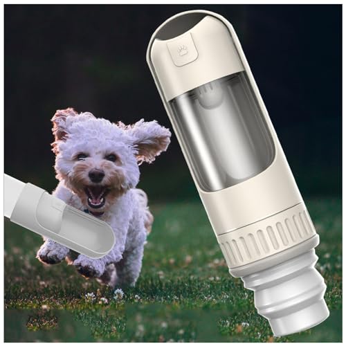 Hunde Trinkflasche, 350 ml Hundetrinkflasche mit 150 ml Hundefutter Becher Hunde Reise Wasserflasche für Große Kleine Hunde Leckdichte Wasserflasche,White von MeLtor