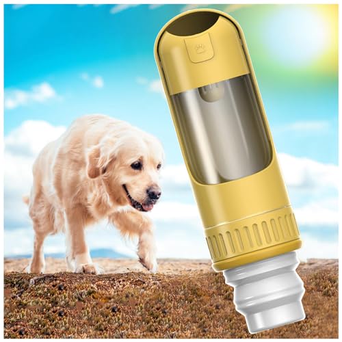 Hunde Trinkflasche, 350 ml Hundetrinkflasche mit 150 ml Hundefutter Becher Reise Wasserflasche Hund für Wandern, Reisen mit Haustieren,Yellow von MeLtor