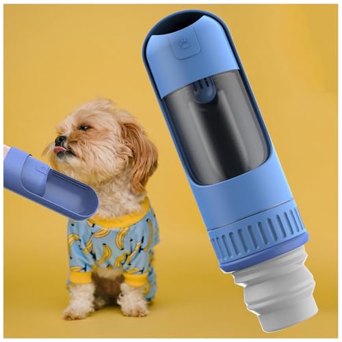 Hunde Trinkflasche, 350 ml Hundetrinkflasche mit 150 ml Hundefutter Becher Reisetrinkflasche Hund für Hundereisen im Freien, Training und Andere Outdoor-Aktivitäten,Blue von MeLtor