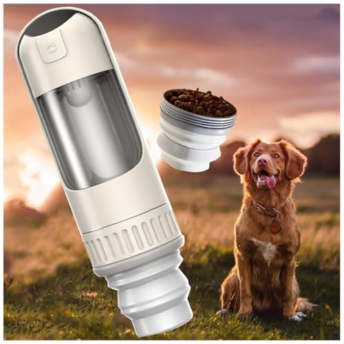 Hunde Trinkflasche, 350 ml Hundetrinkflasche mit 150 ml Hundefutter Becher Wasserflaschen Hund für Täglich Spazieren Gehen Reisen Campen,White von MeLtor