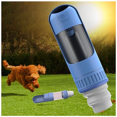 Hunde Trinkflasche, 350 ml Hundetrinkflasche mit 150 ml Hundefutter Becher Wasserspender Hund für Hundereisen im Freien, Training und Andere Outdoor-Aktivitäten,Blue von MeLtor