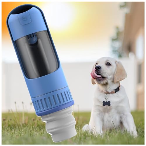 Hunde Trinkflasche, 350 ml Hundetrinkflasche mit 150 ml Hundefutter Becher Wassertränke Hund Unterwegs für Hundereisen im Freien, Training und Andere Outdoor-Aktivitäten,Blue von MeLtor